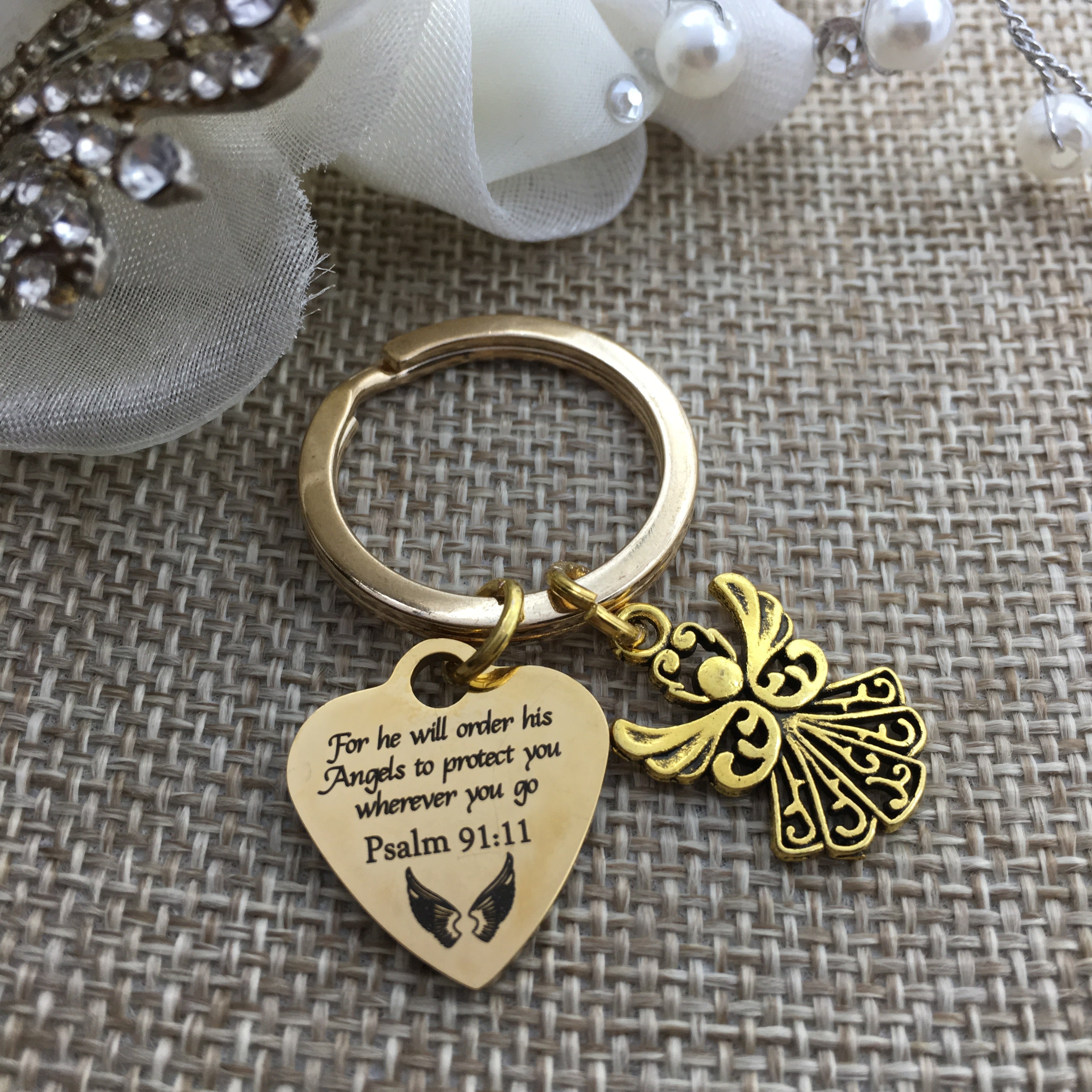 For all he will order Psalm 91:11 Custom Keychain | Bellaire Wholesale
