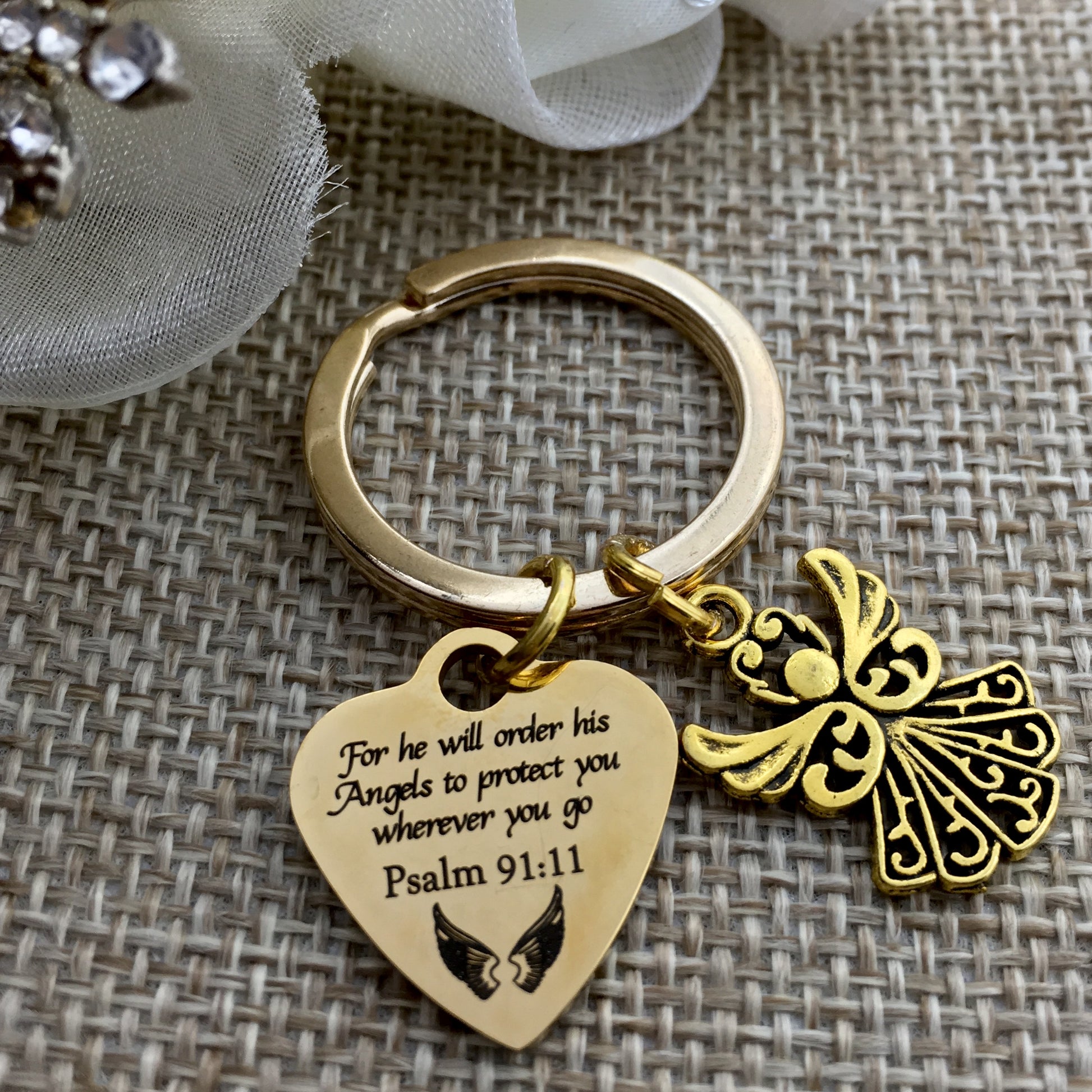 For all he will order Psalm 91:11 Custom Keychain | Bellaire Wholesale
