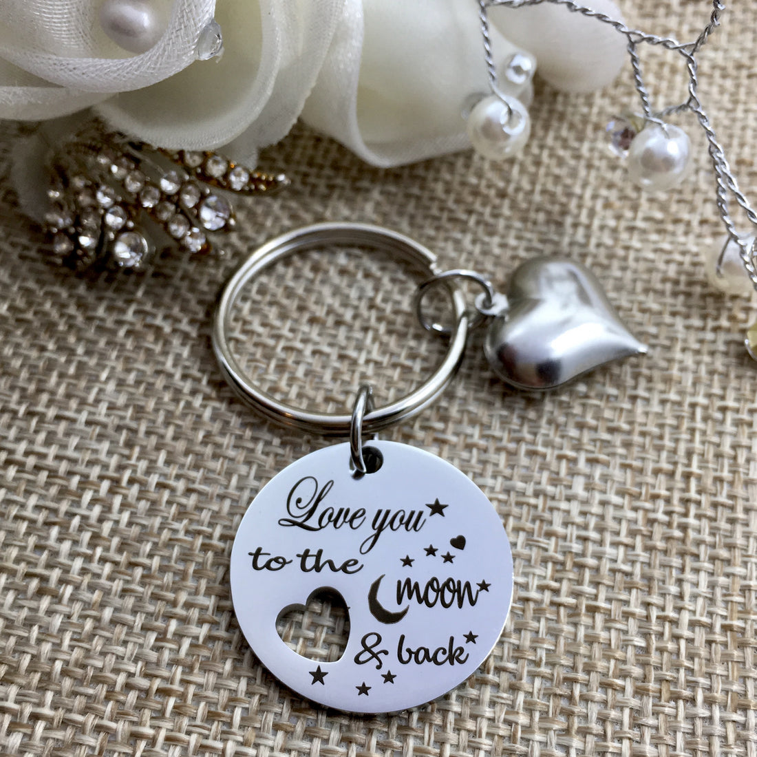 Love you to the moon & back Keychain | Bellaire Wholesale