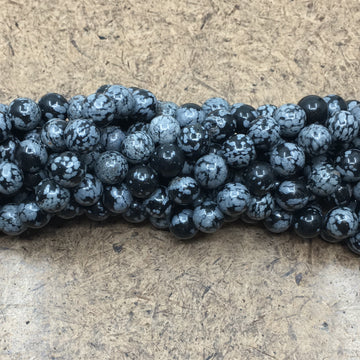 6mm Black & Grey Snowflake Obsidian Bead | Bellaire Wholesale