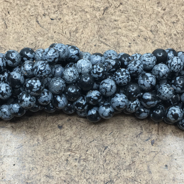 6mm Black & Grey Snowflake Obsidian Bead | Bellaire Wholesale