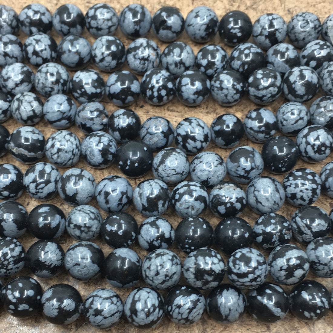 4mm Black & Grey Snowflake Obsidian Bead | Bellaire Wholesale