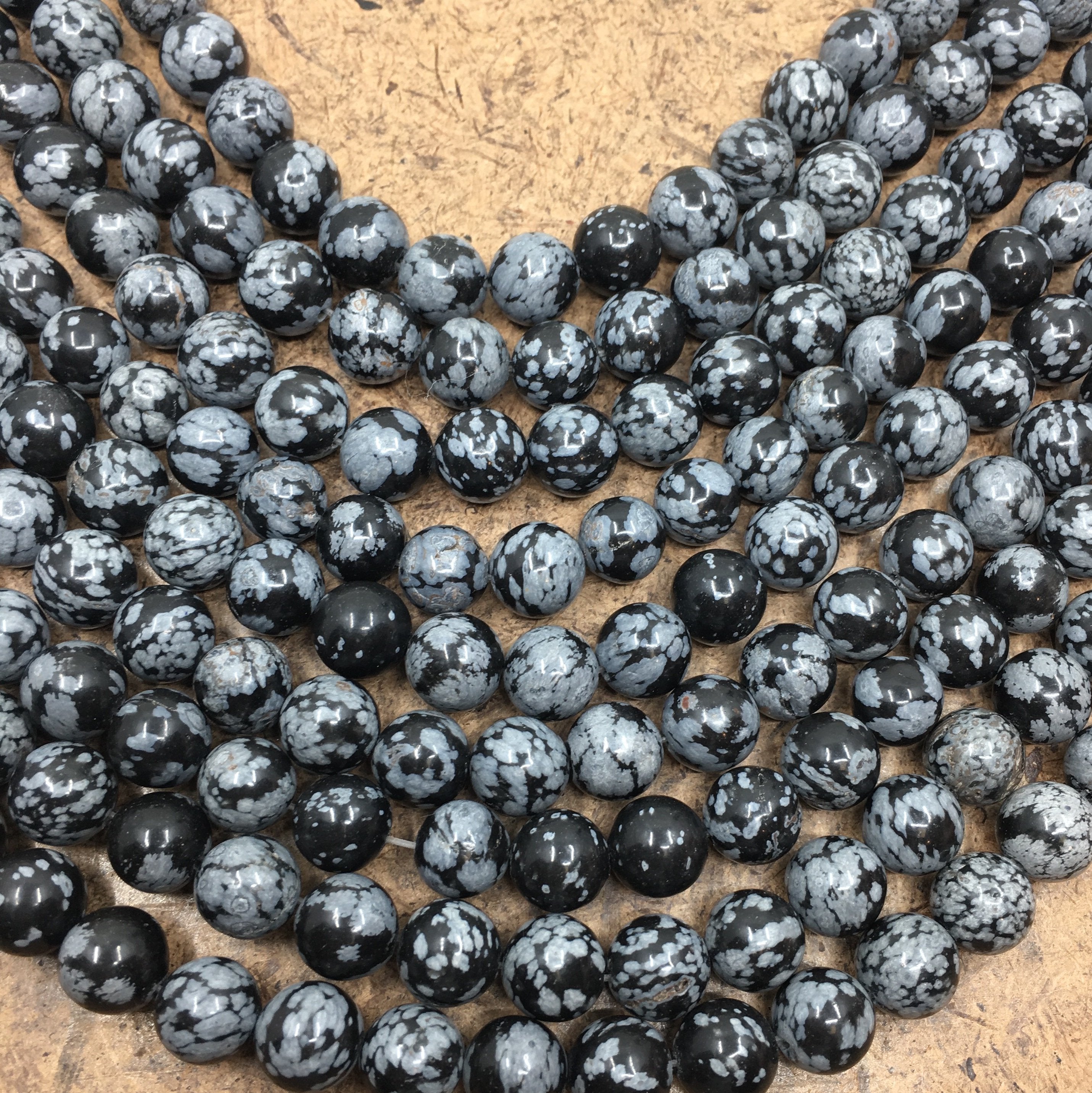 8mm Black & Grey Snowflake Obsidian Bead | Bellaire Wholesale