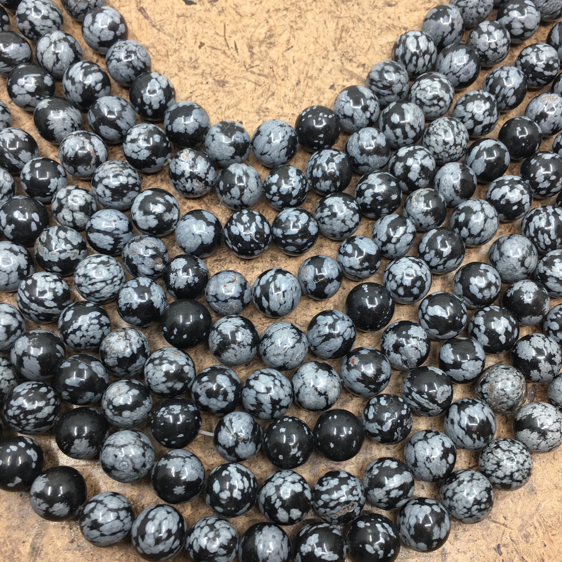 10mm Black & Grey Snowflake Obsidian Bead | Bellaire Wholesale