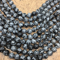 8mm Black & Grey Snowflake Obsidian Bead | Bellaire Wholesale