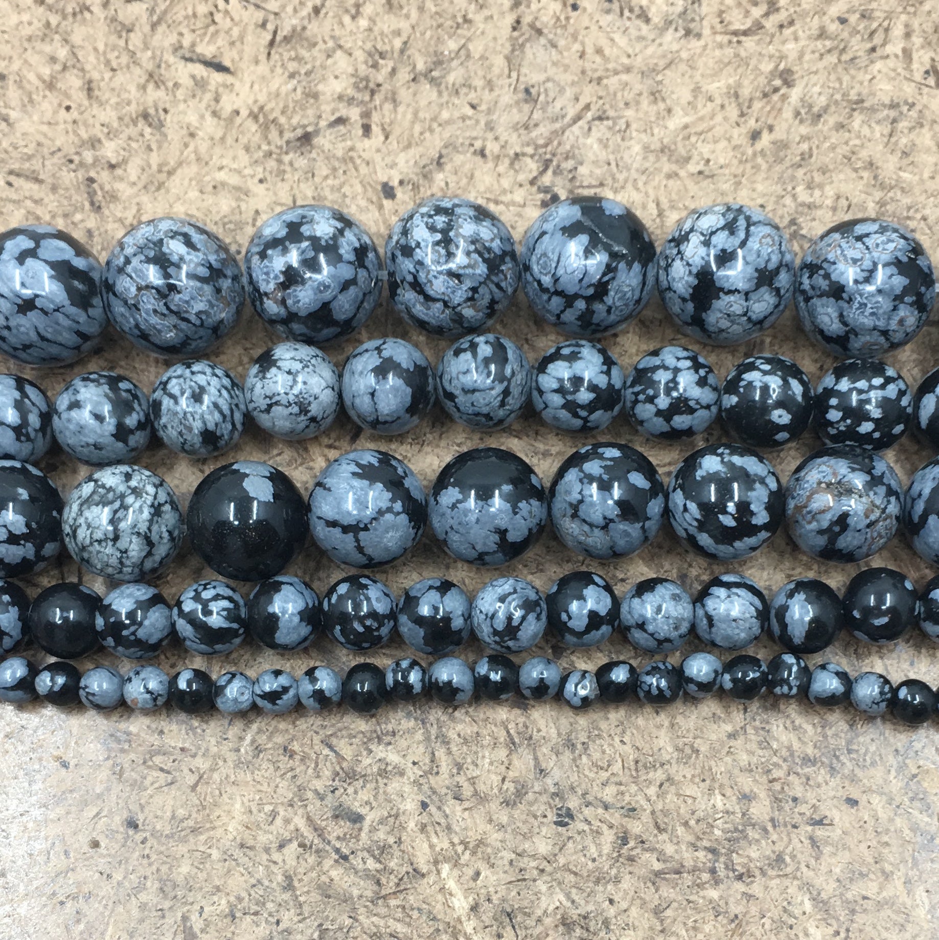 6mm Black & Grey Snowflake Obsidian Bead | Bellaire Wholesale