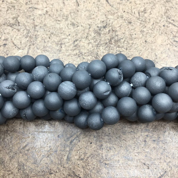 6mm Charcoal Grey Silver Druzy Beads | Bellaire Wholesale