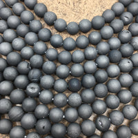 8mm Charcoal Grey Silver Druzy Beads | Bellaire Wholesale