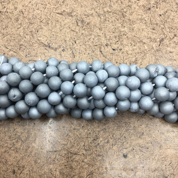 8mm Light Grey Silver Druzy Beads | Bellaire Wholesale