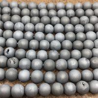 10mm Light Grey Silver Druzy Beads | Bellaire Wholesale