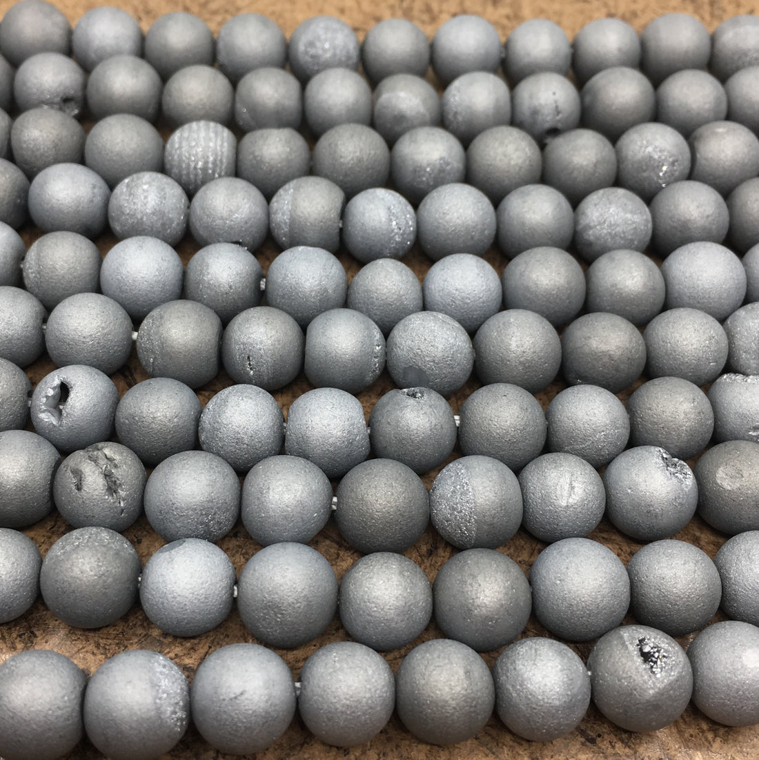 6mm Light Grey Silver Druzy Beads | Bellaire Wholesale
