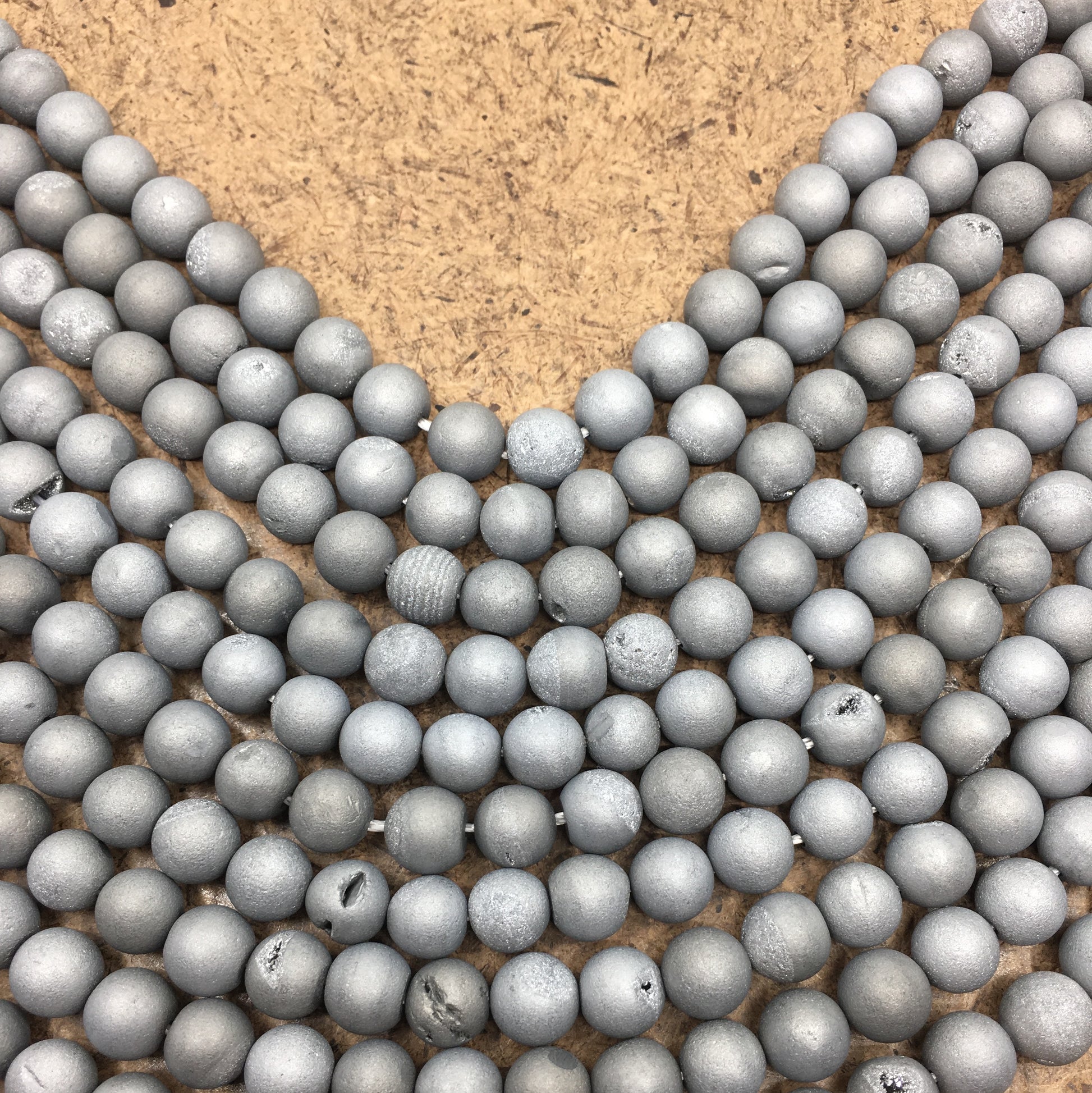 8mm Light Grey Silver Druzy Beads | Bellaire Wholesale