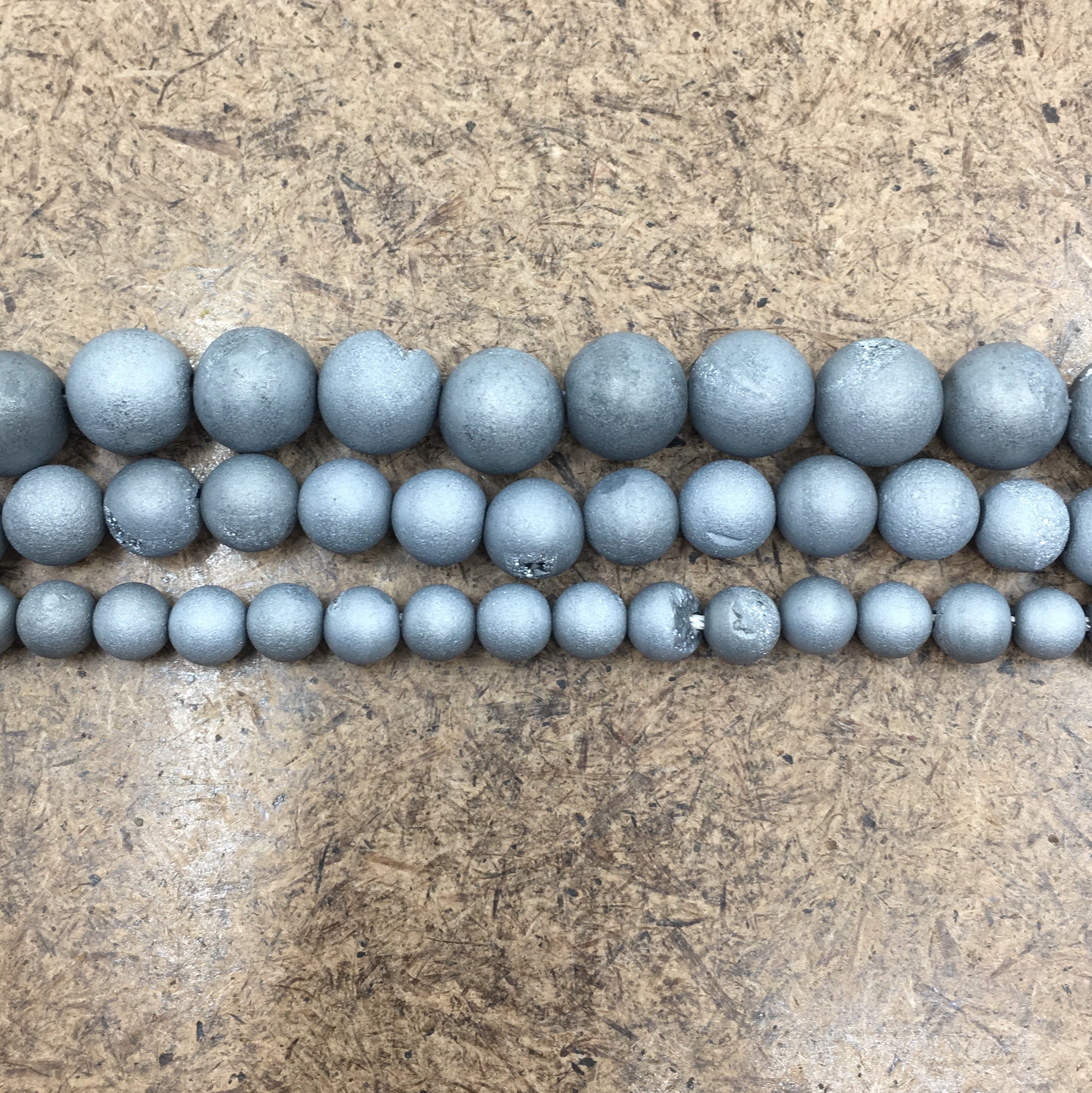 10mm Light Grey Silver Druzy Beads | Bellaire Wholesale