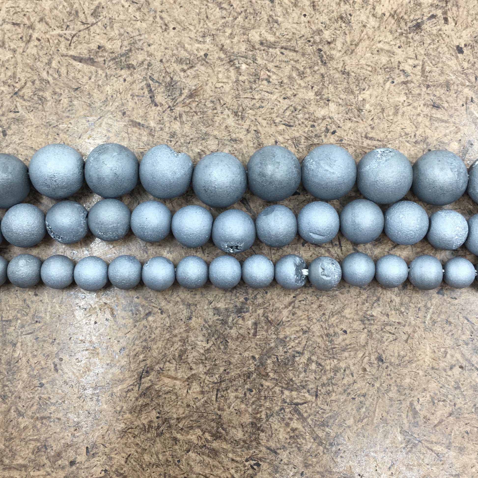 6mm Light Grey Silver Druzy Beads | Bellaire Wholesale