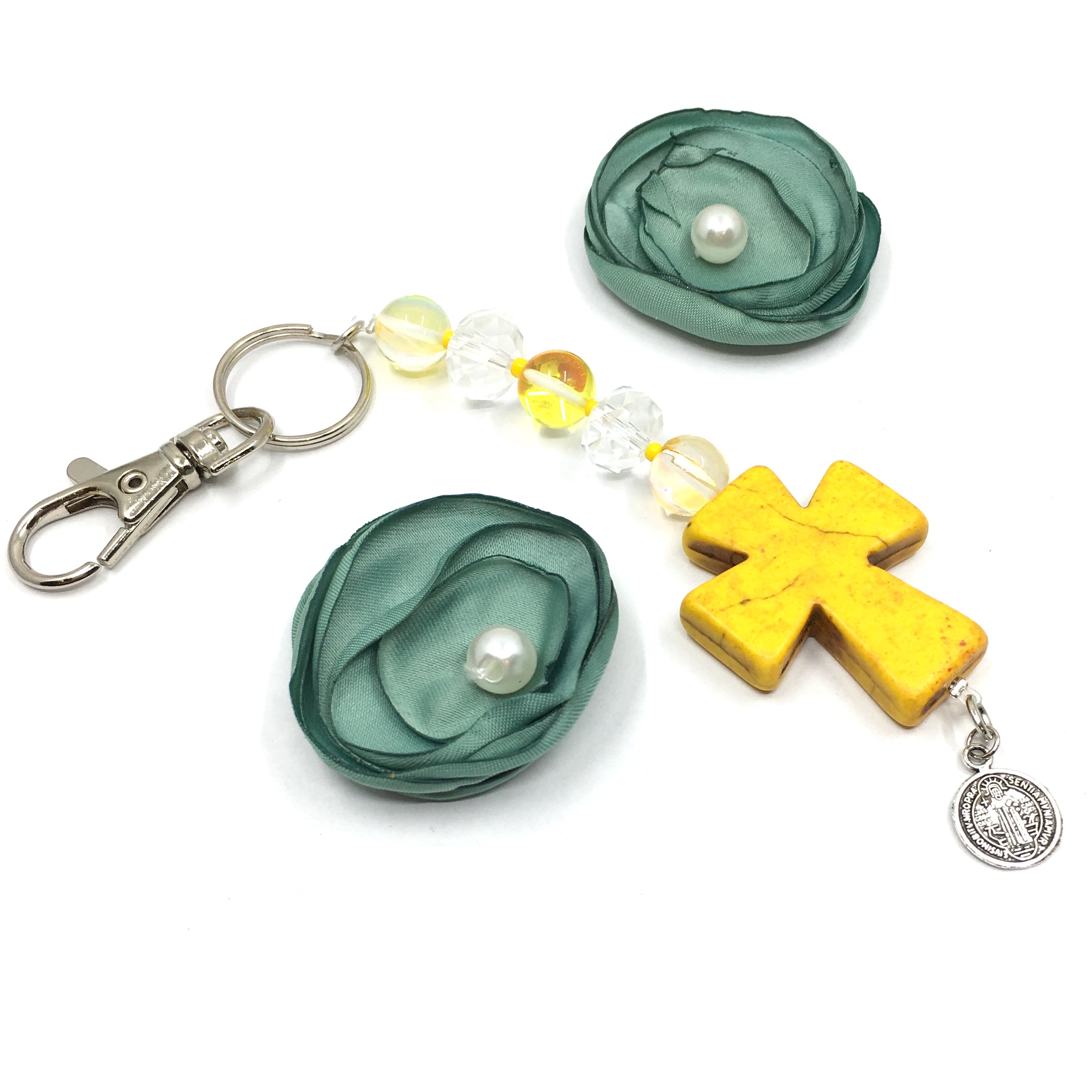 Yellow Howlite Keychain with Cross Charm | Bellaire Wholesale