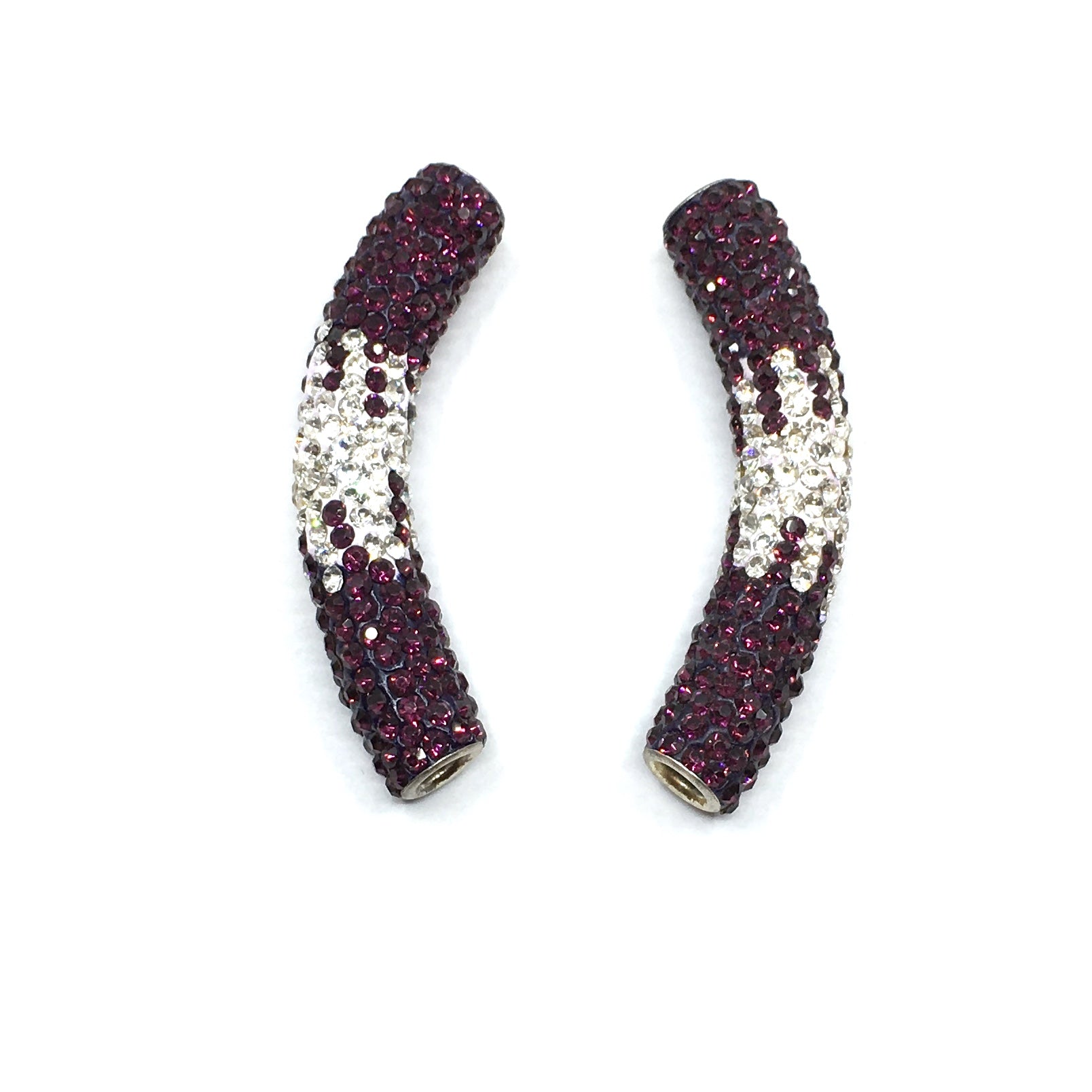 White & Dark Purple Shamballa Tube Bead | Bellaire Wholesale