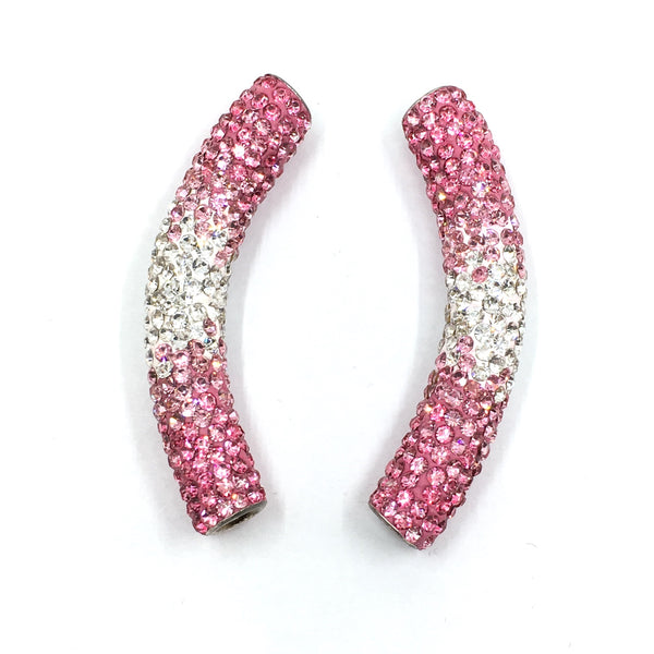 White & Light Pink Shamballa Tube Bead | Bellaire Wholesale