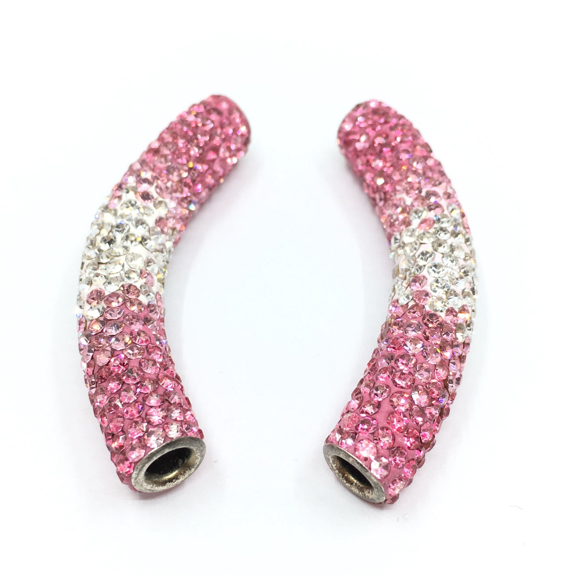 White & Light Pink Shamballa Tube Bead | Bellaire Wholesale