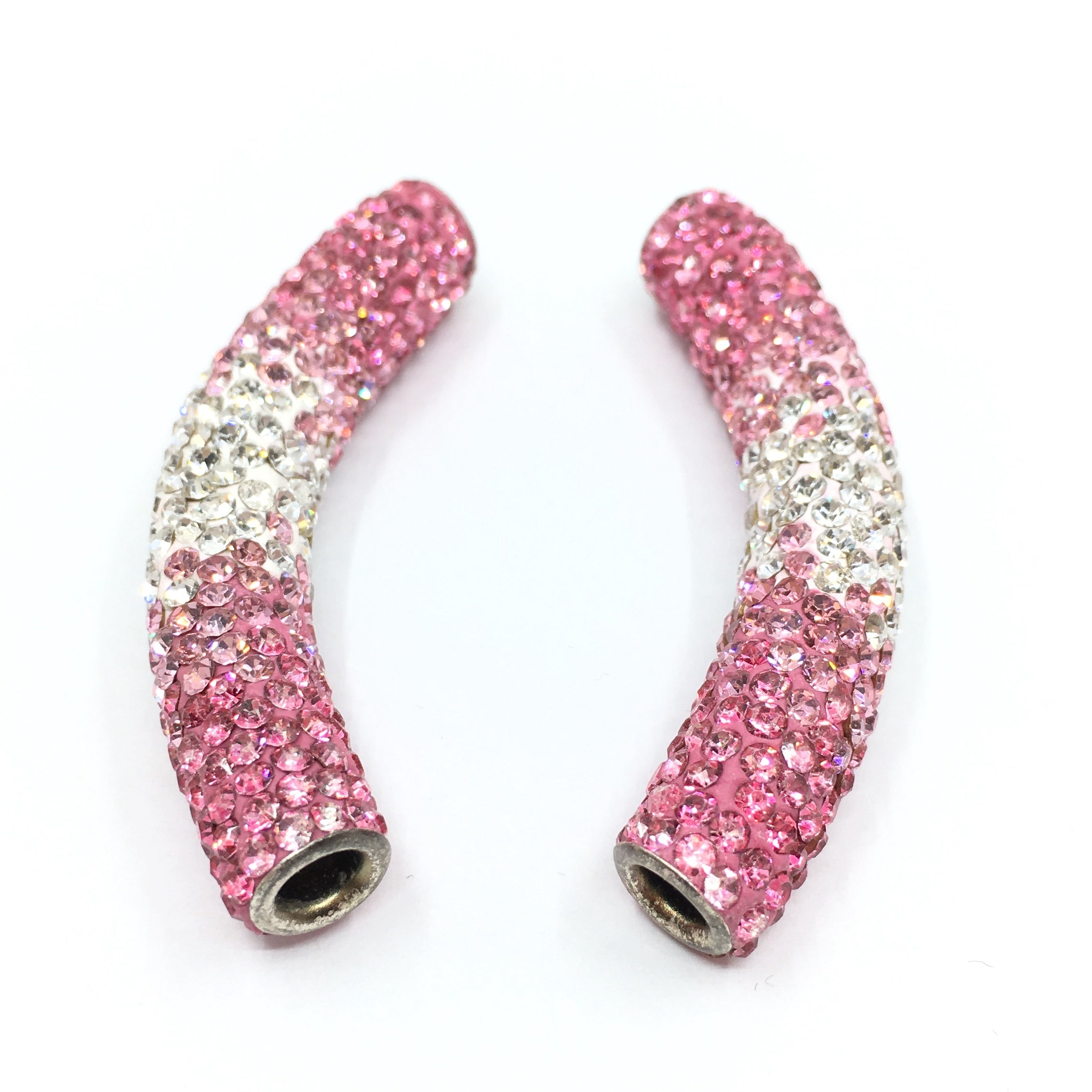 White & Light Pink Shamballa Tube Bead | Bellaire Wholesale
