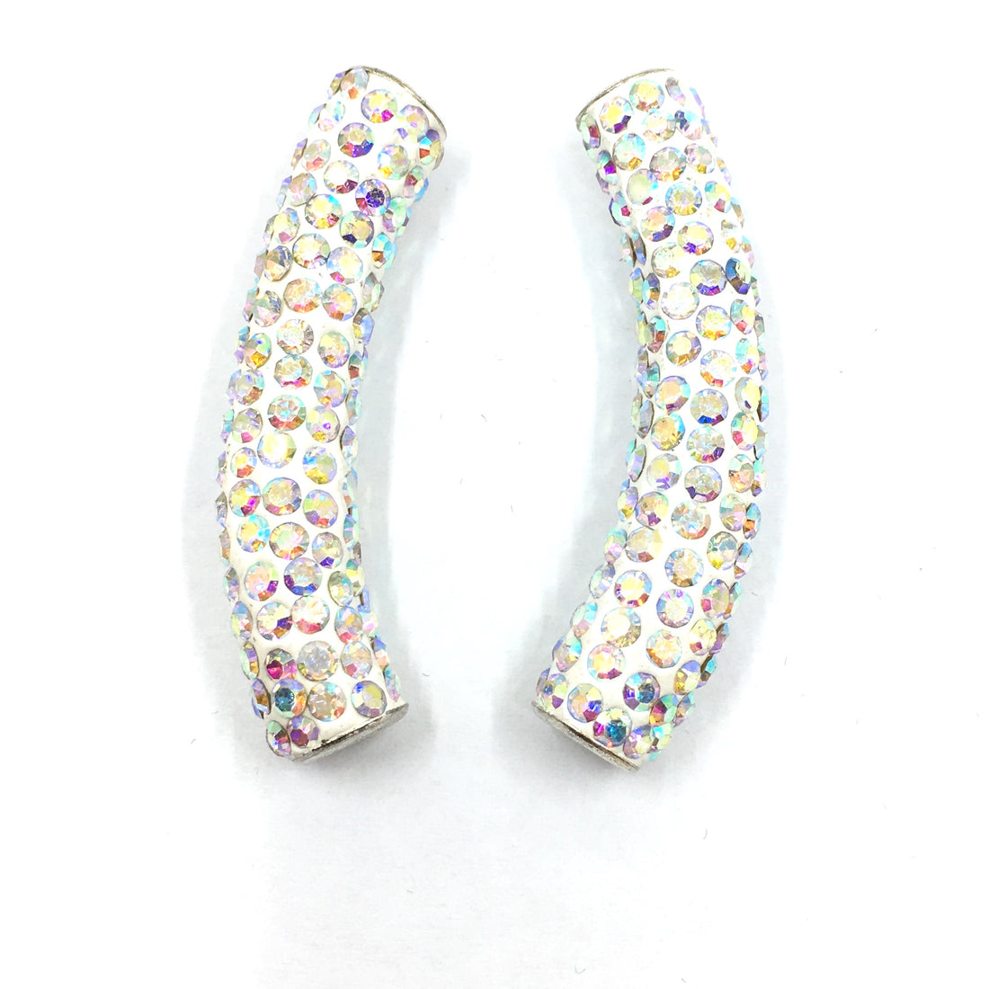 Epoxy White with AB Stones Shamballa Tube Bead | Bellaire Wholesale