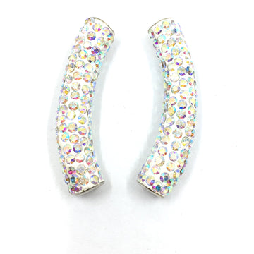 Epoxy White with AB Stones Shamballa Tube Bead | Bellaire Wholesale