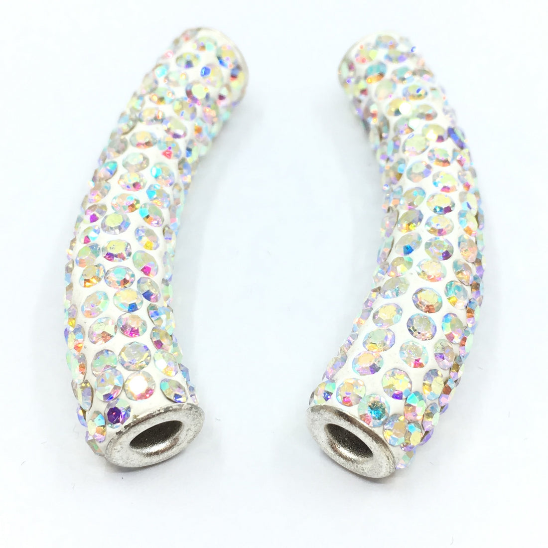 Epoxy White with AB Stones Shamballa Tube Bead | Bellaire Wholesale
