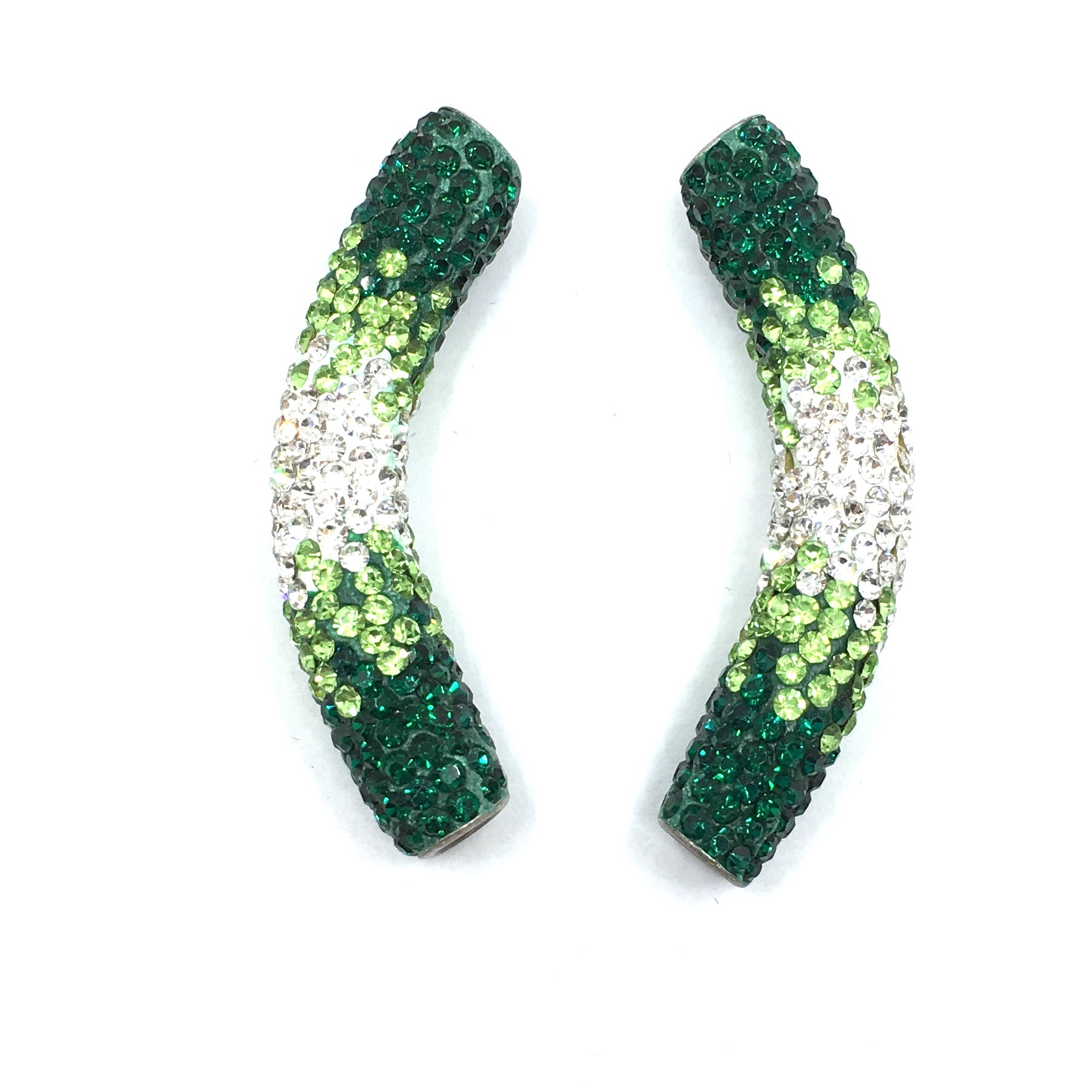 White & Dark Green Shamballa Tube Bead | Bellaire Wholesale