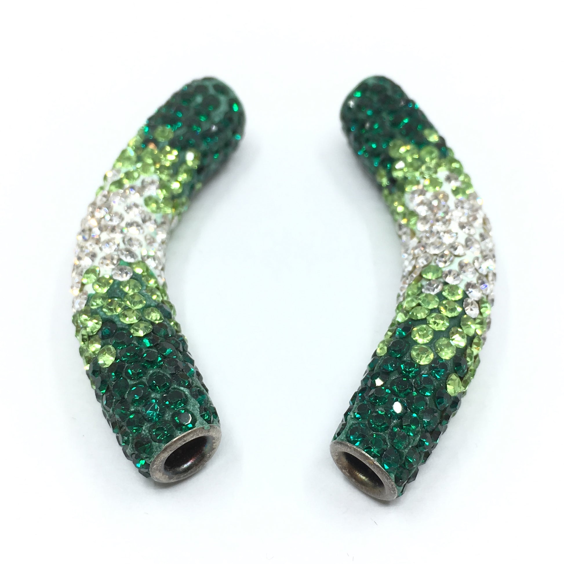 White & Dark Green Shamballa Tube Bead | Bellaire Wholesale