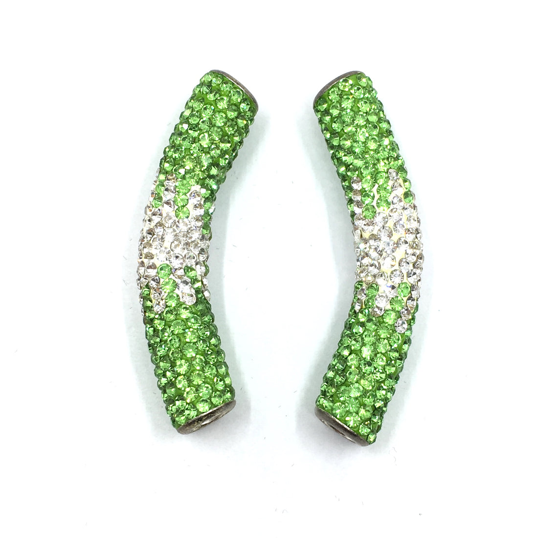 White & Light Green Shamballa Tube Beads | Bellaire Wholesale