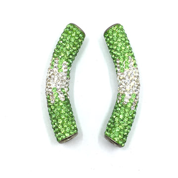 White & Light Green Shamballa Tube Beads | Bellaire Wholesale
