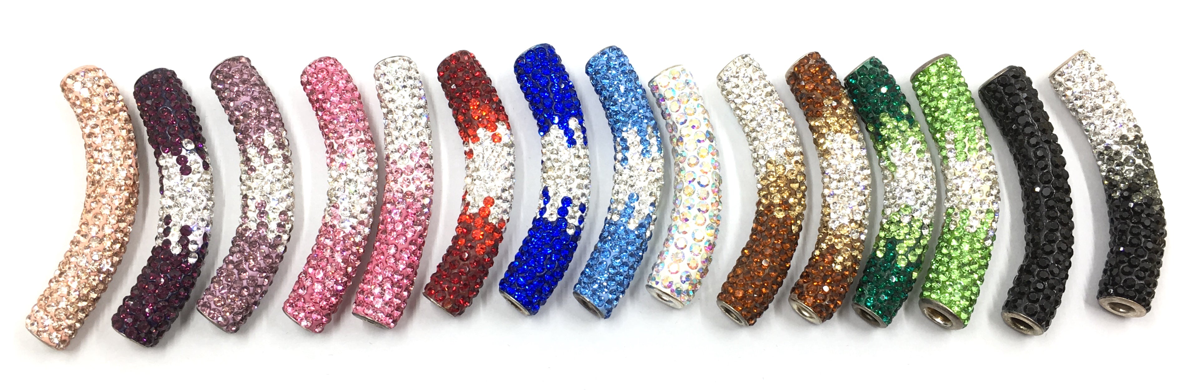 White & Light Blue Shamballa Tube Bead | Bellaire Wholesale