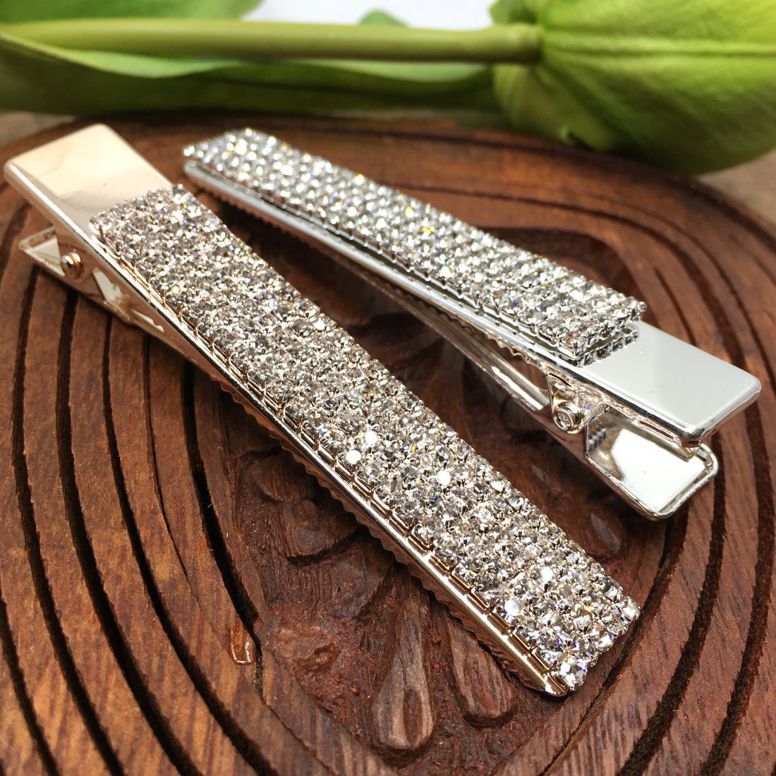 Silver Crystal Rhinestone Stud Hair Clips | Bellaire Wholesale