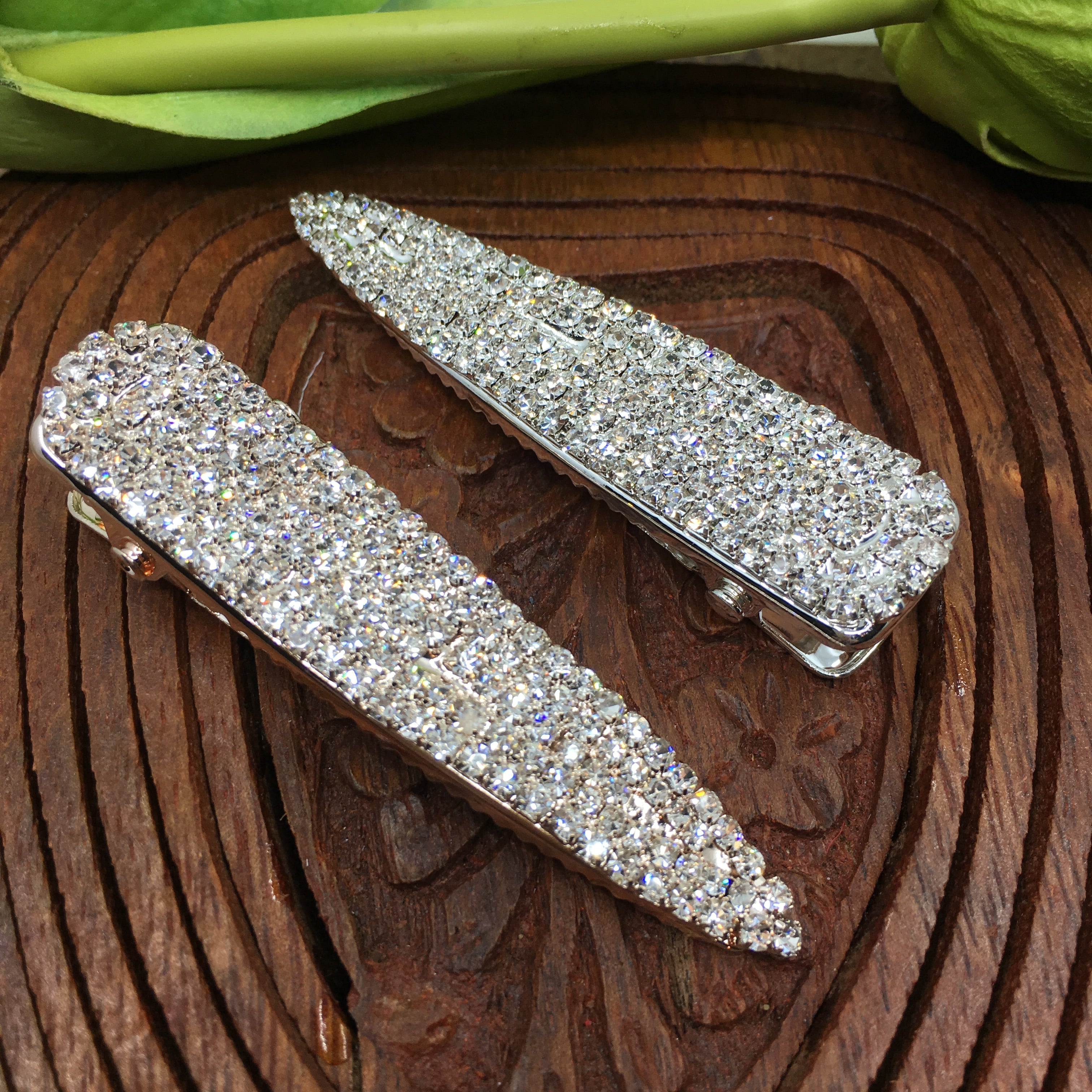 Silver Crystal Rhinestone Stud Hair Clips | Bellaire Wholesale