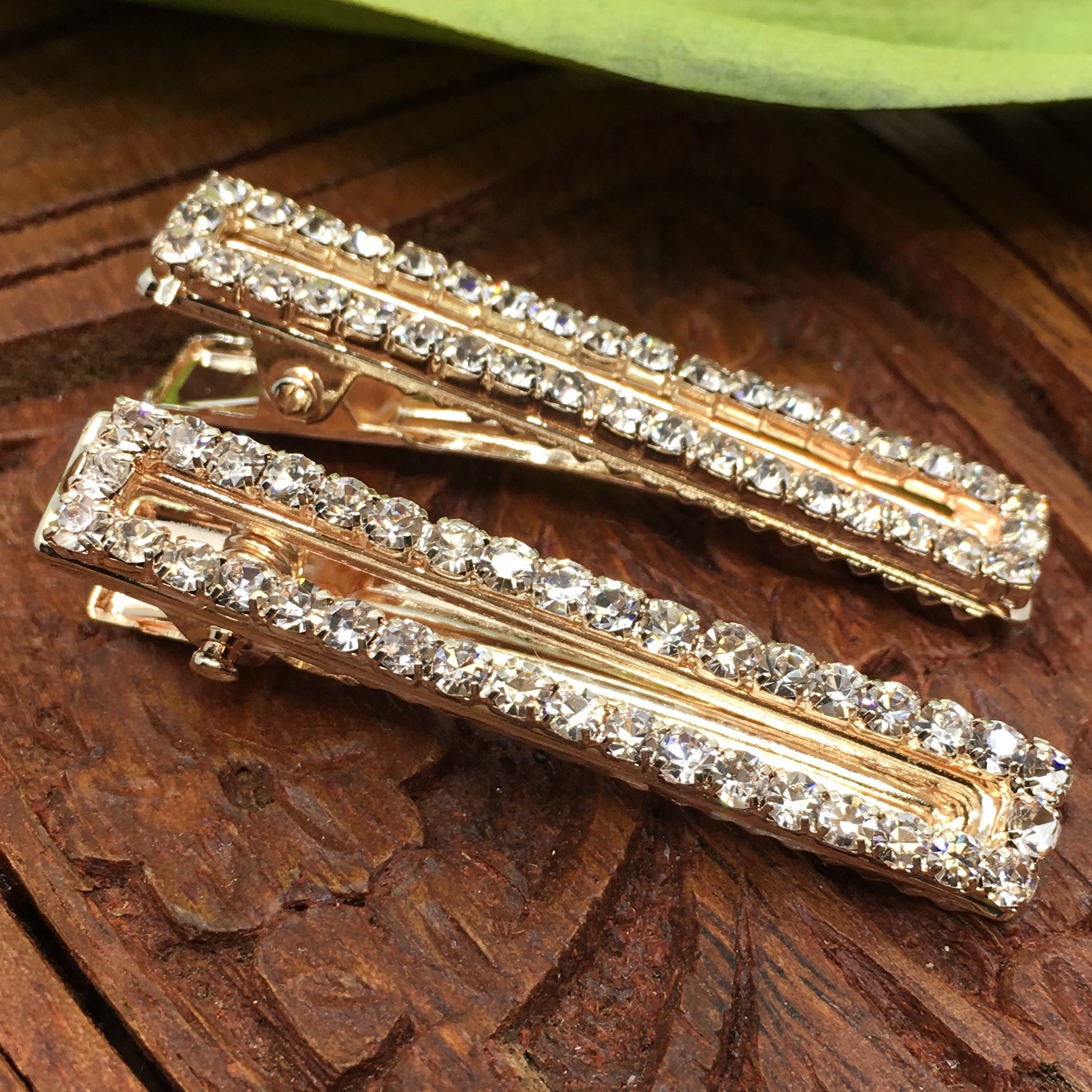 Rose Gold Crystal Rhinestone Stud Hair Clips | Bellaire Wholesale