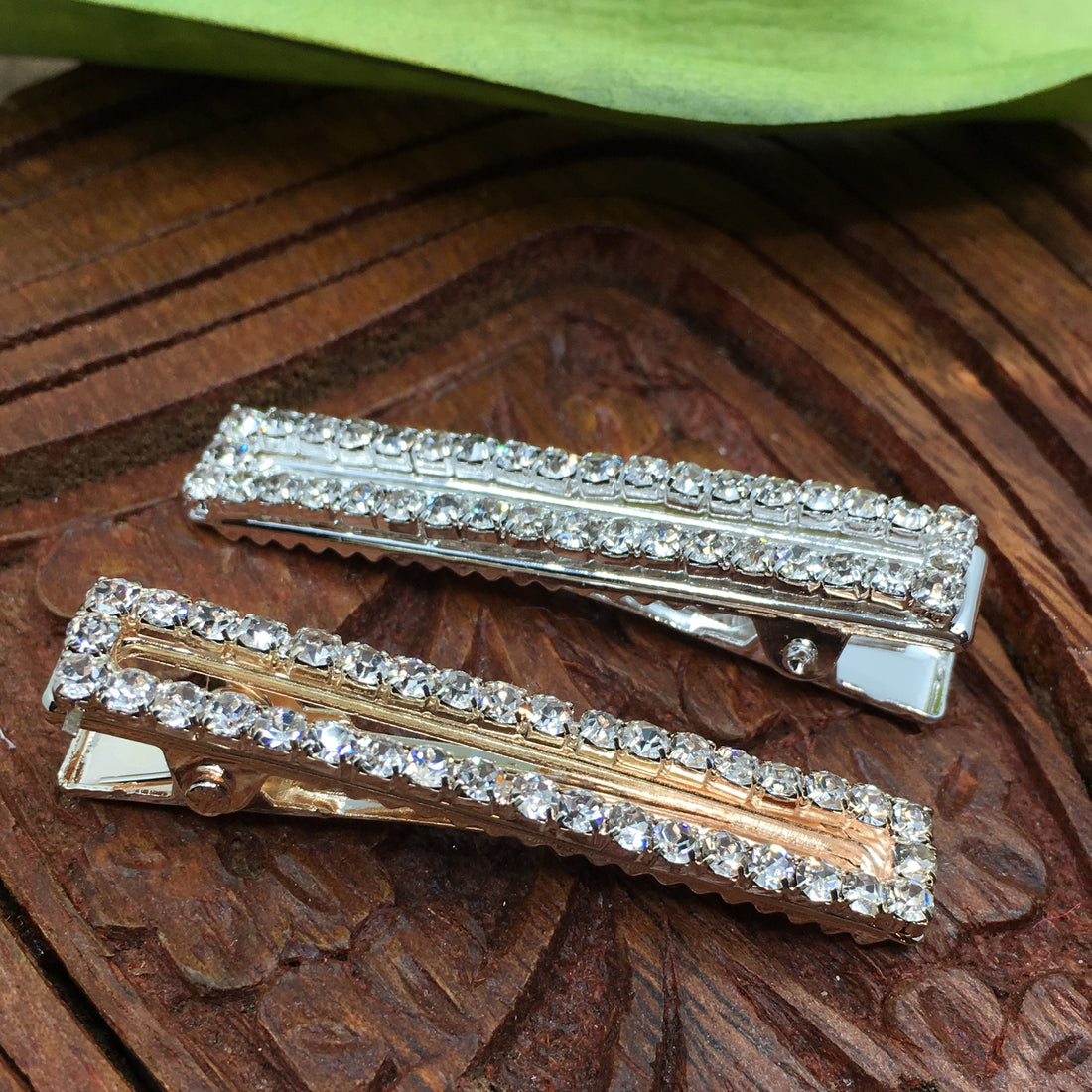 Rose Gold Crystal Rhinestone Stud Hair Clips | Bellaire Wholesale
