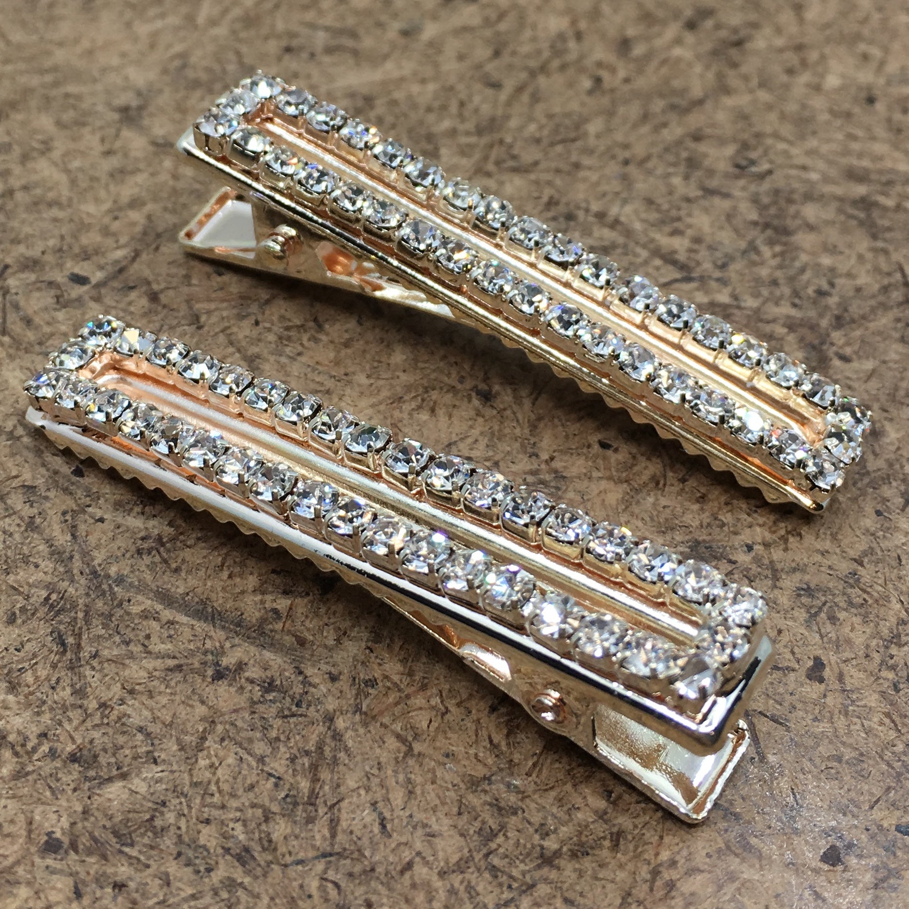 Rose Gold Crystal Rhinestone Stud Hair Clips | Bellaire Wholesale