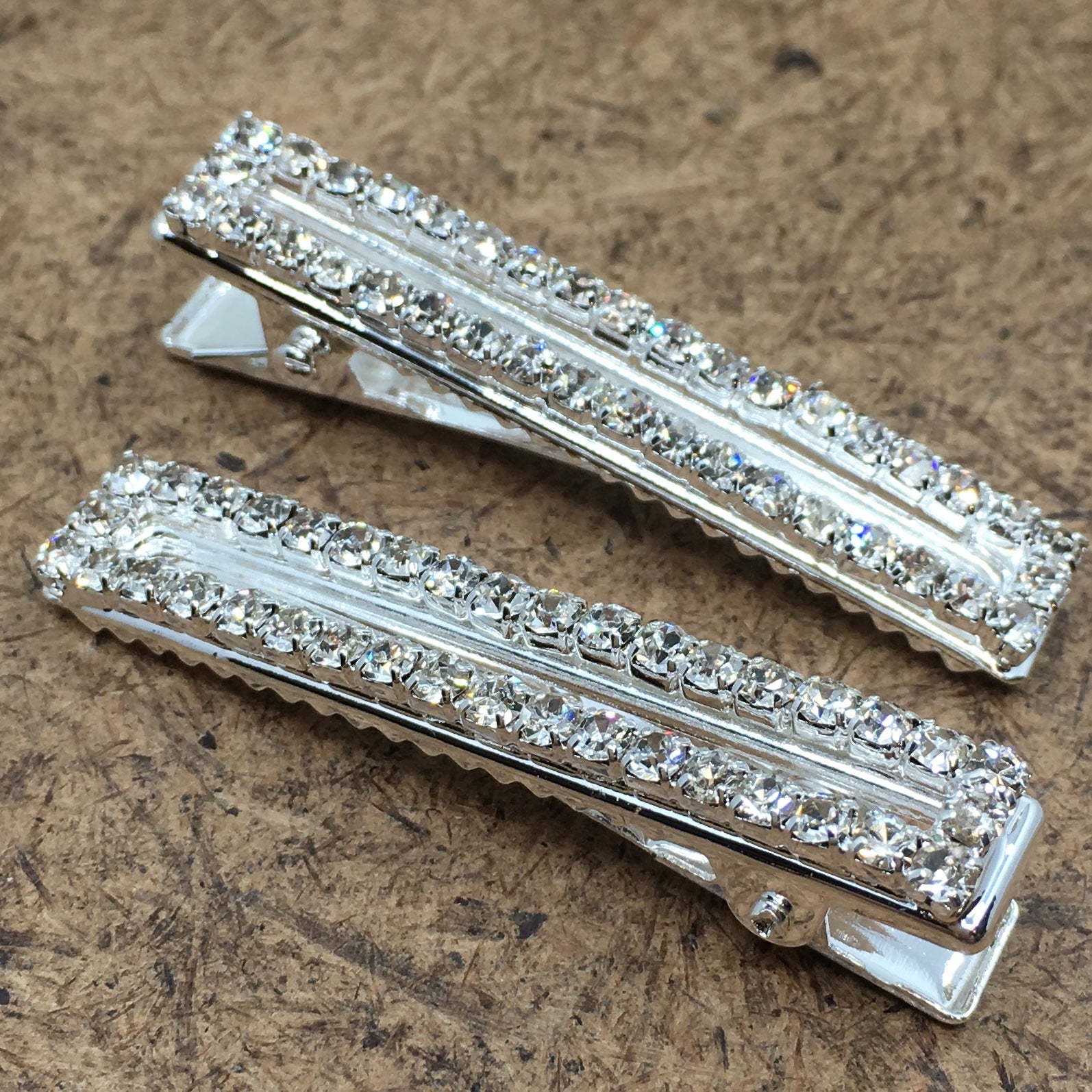 Silver Crystal Rhinestone Stud Hair Clips | Bellaire Wholesale