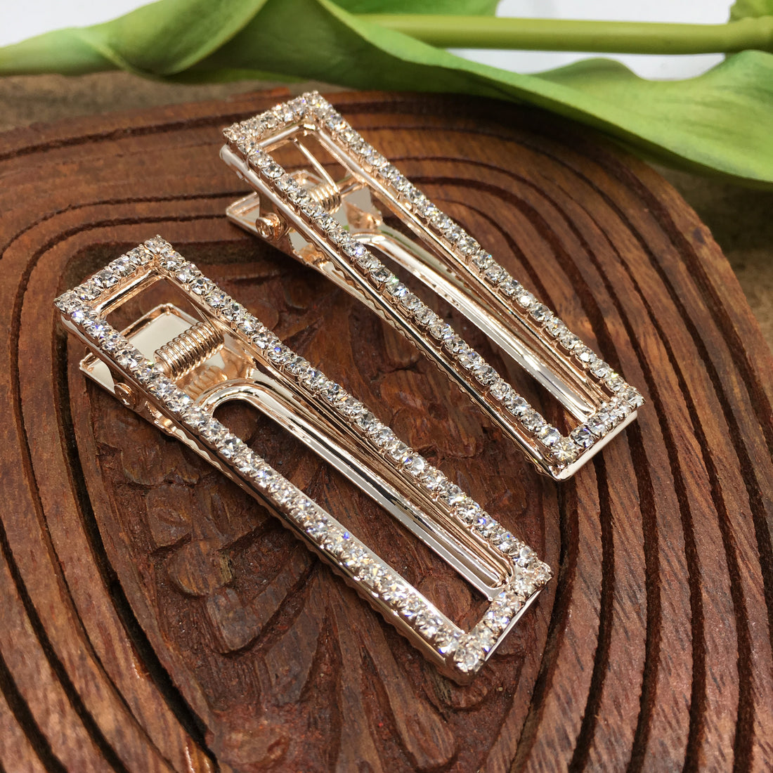 Rose Gold Crystal Rhinestone Stud Hair Clips | Bellaire Wholesale