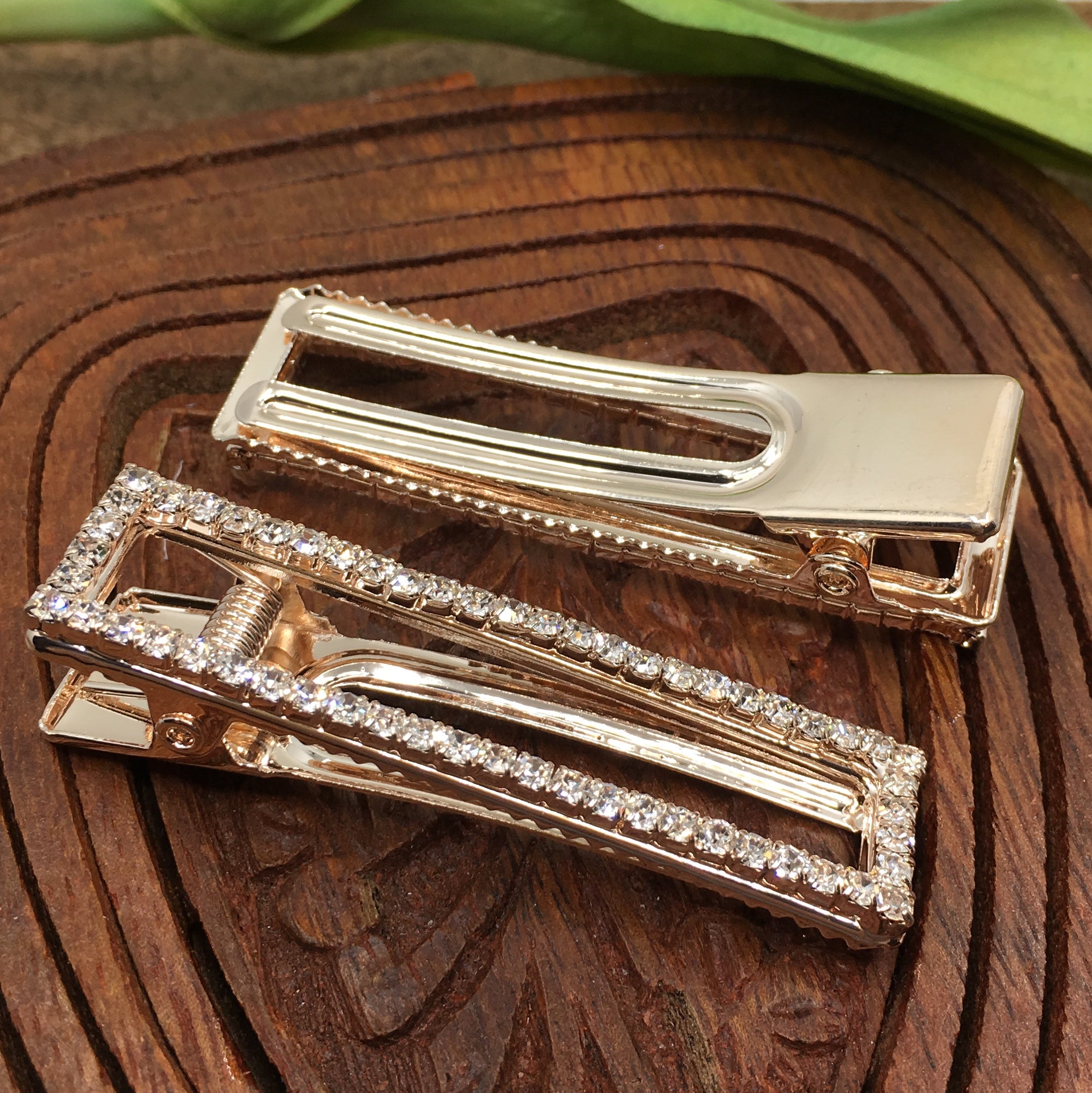 Rose Gold Crystal Rhinestone Stud Hair Clips | Bellaire Wholesale