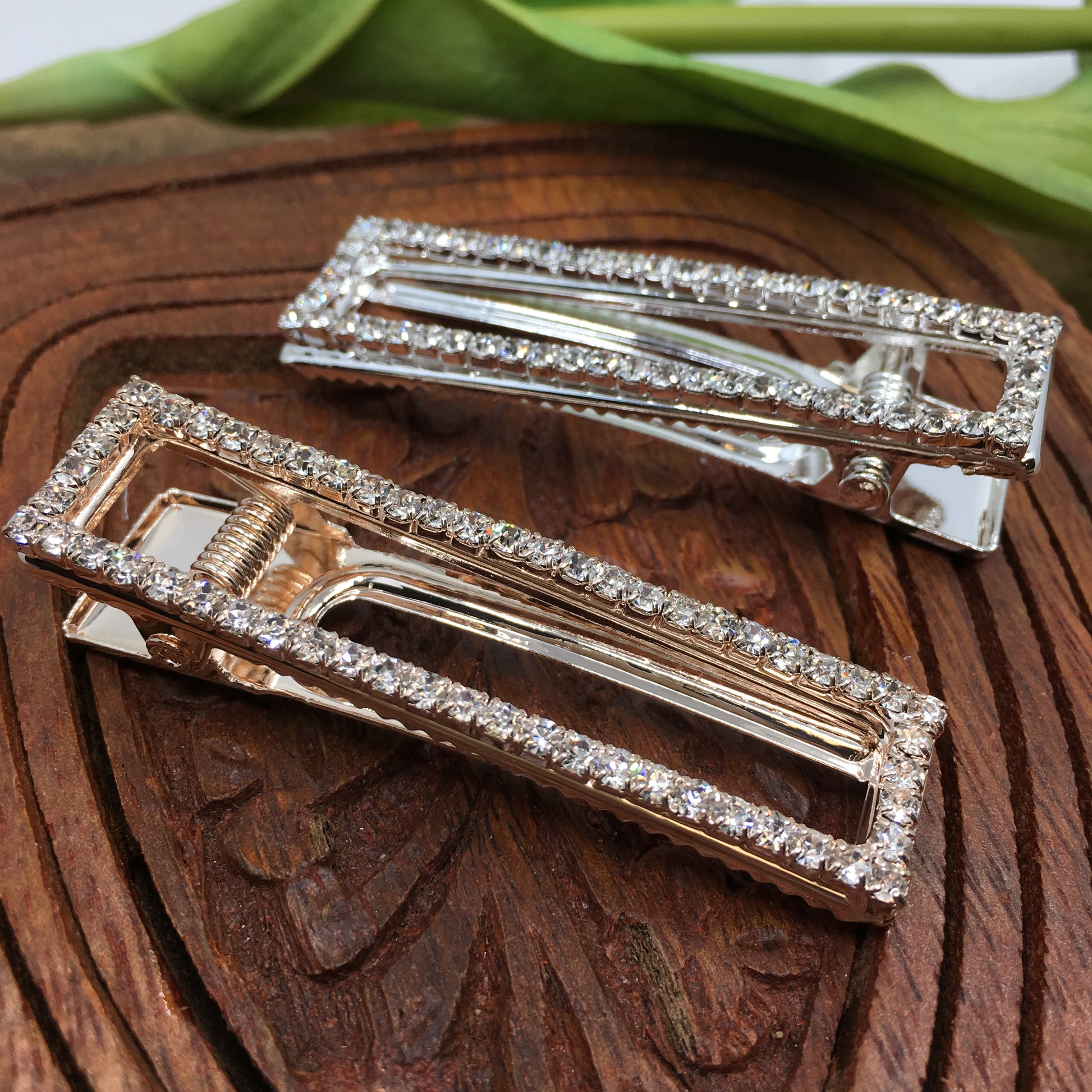 Rose Gold Crystal Rhinestone Stud Hair Clips | Bellaire Wholesale