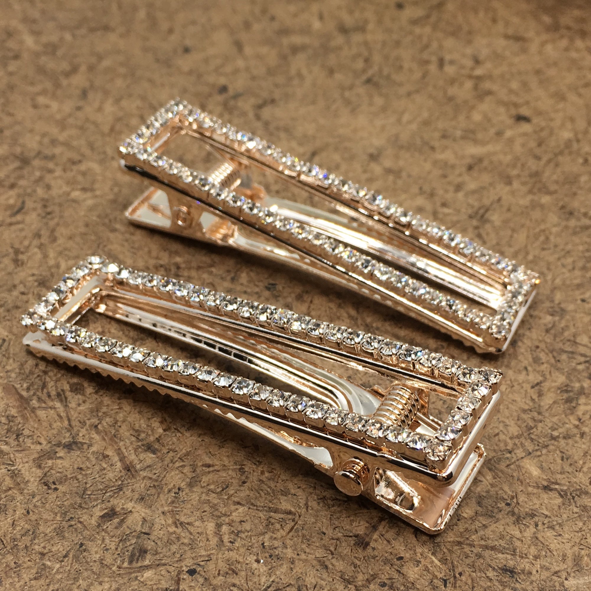 Rose Gold Crystal Rhinestone Stud Hair Clips | Bellaire Wholesale