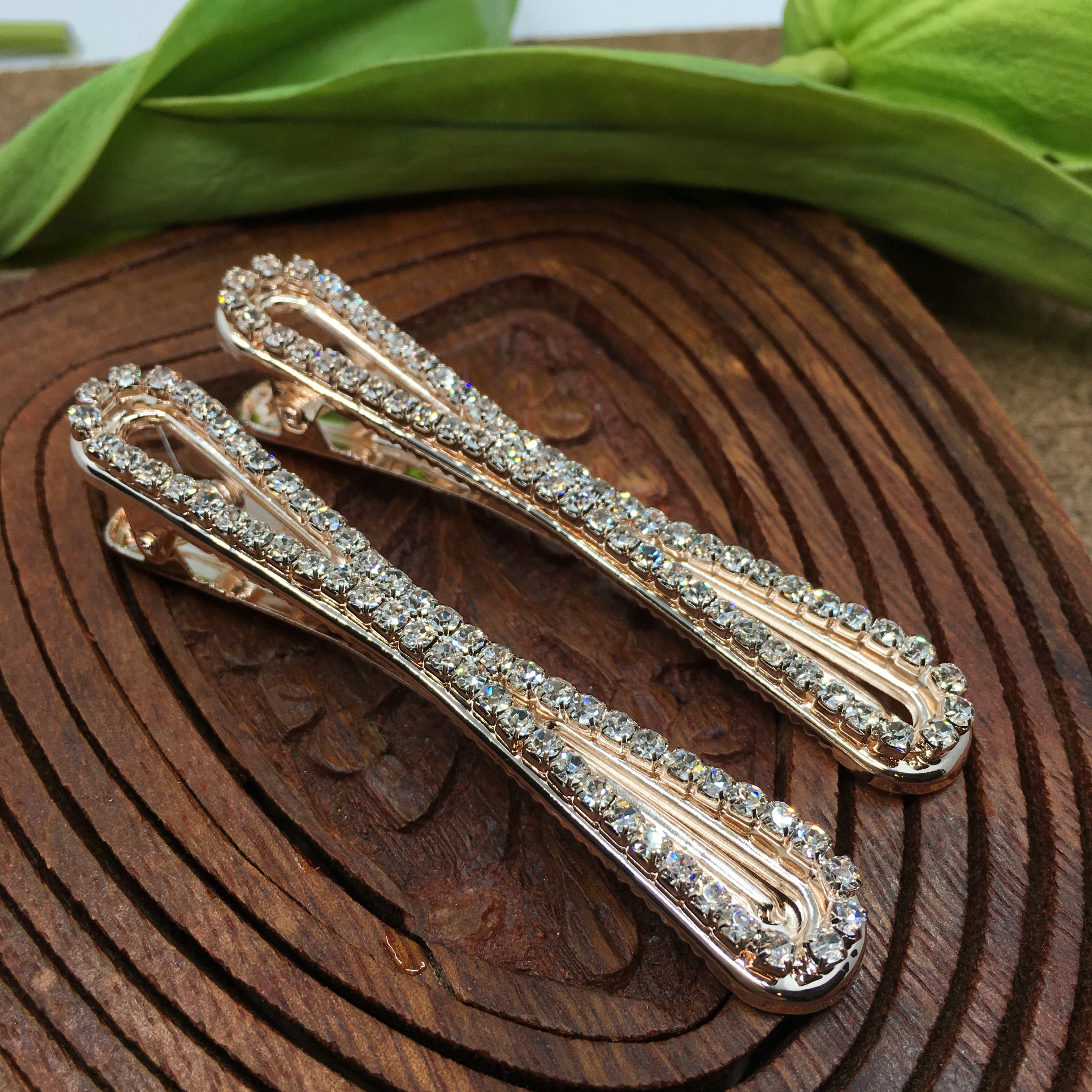 Rose Gold Crystal Rhinestone Stud Hair Clips | Bellaire Wholesale