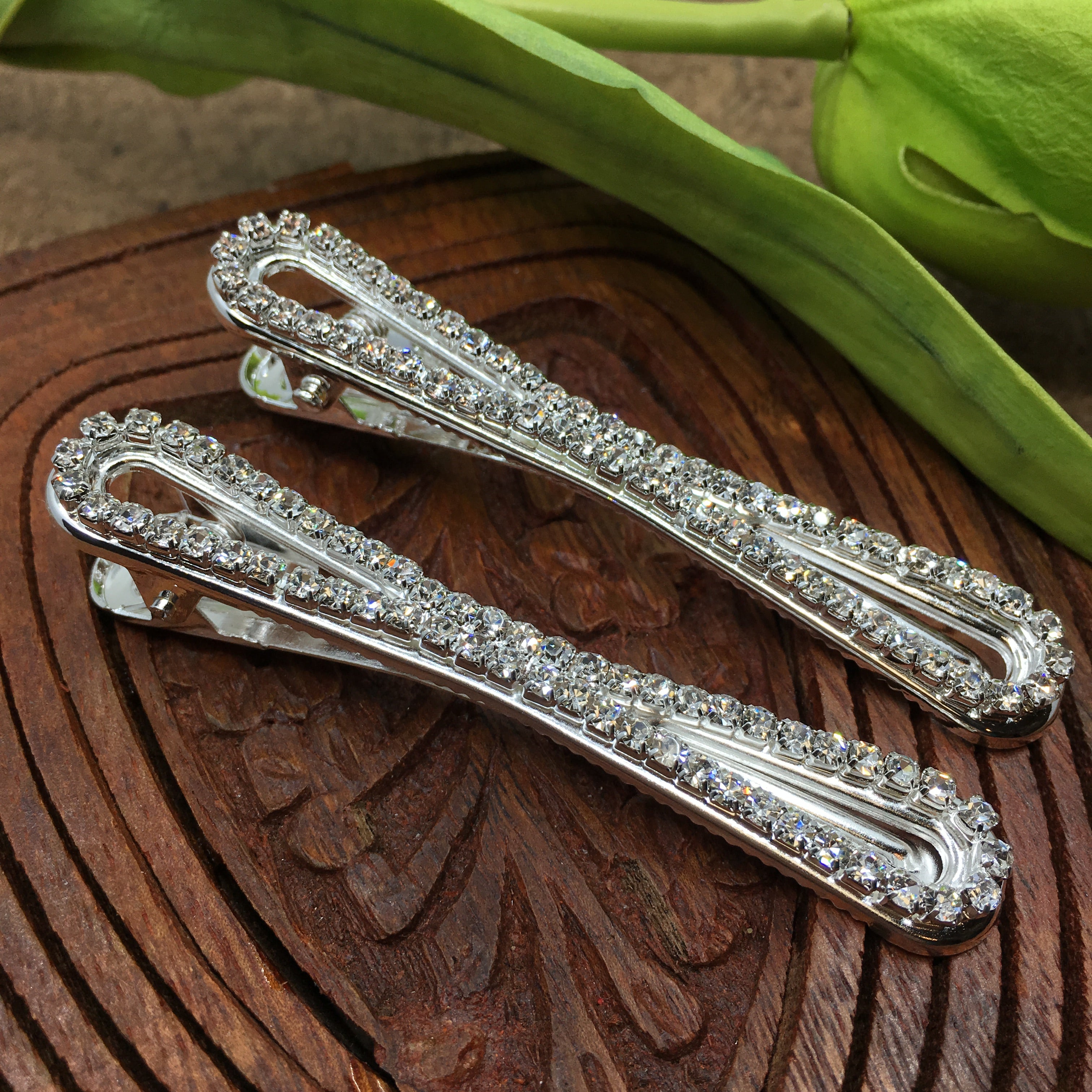 Silver Crystal Rhinestone Stud Hair Clips | Bellaire Wholesale