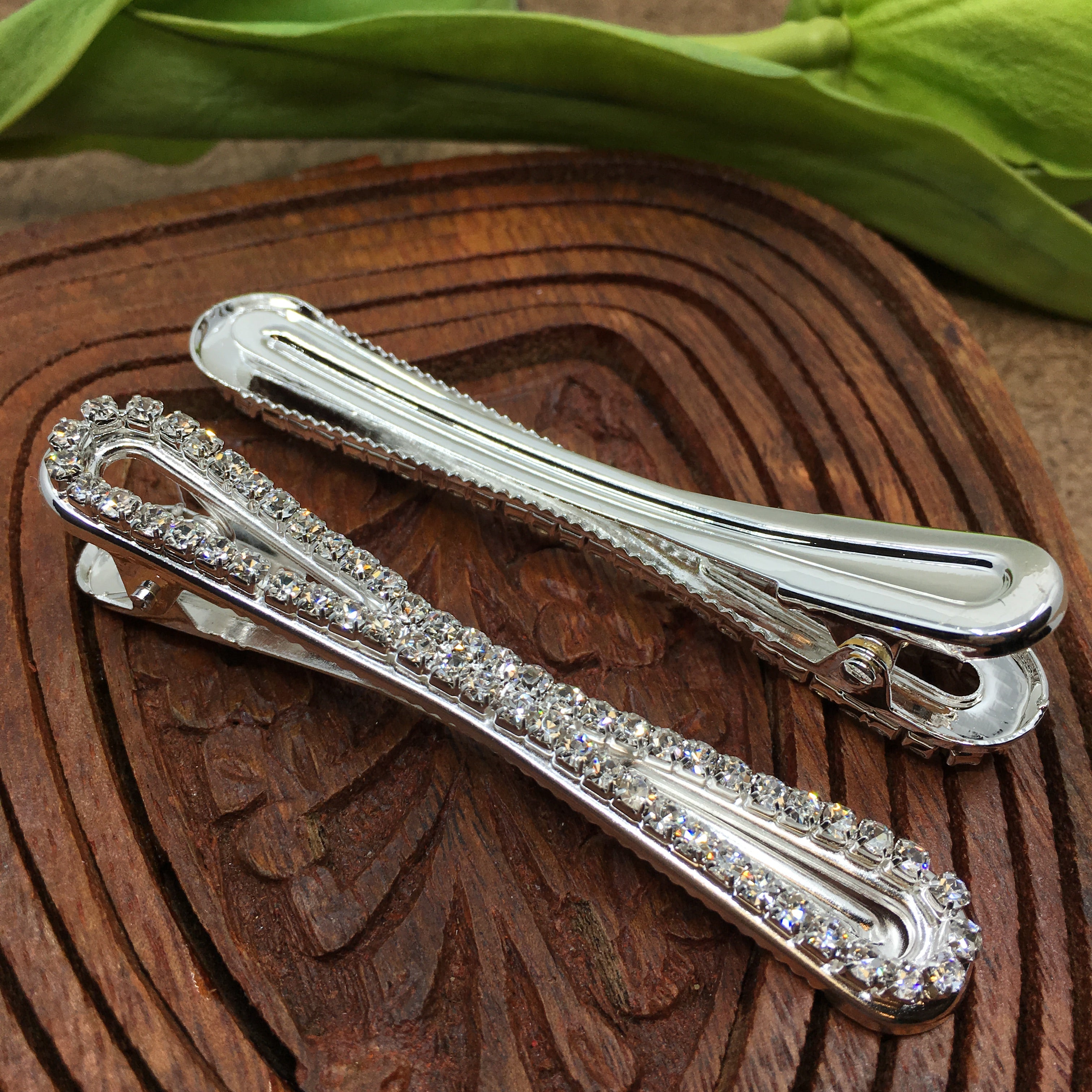 Silver Crystal Rhinestone Stud Hair Clips | Bellaire Wholesale