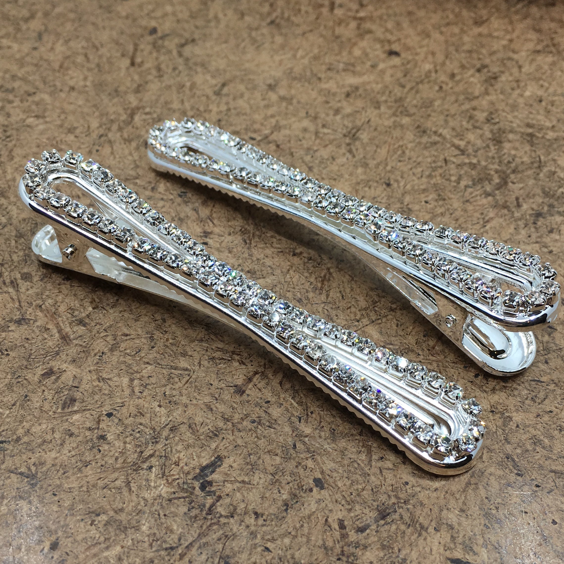 Silver Crystal Rhinestone Stud Hair Clips | Bellaire Wholesale