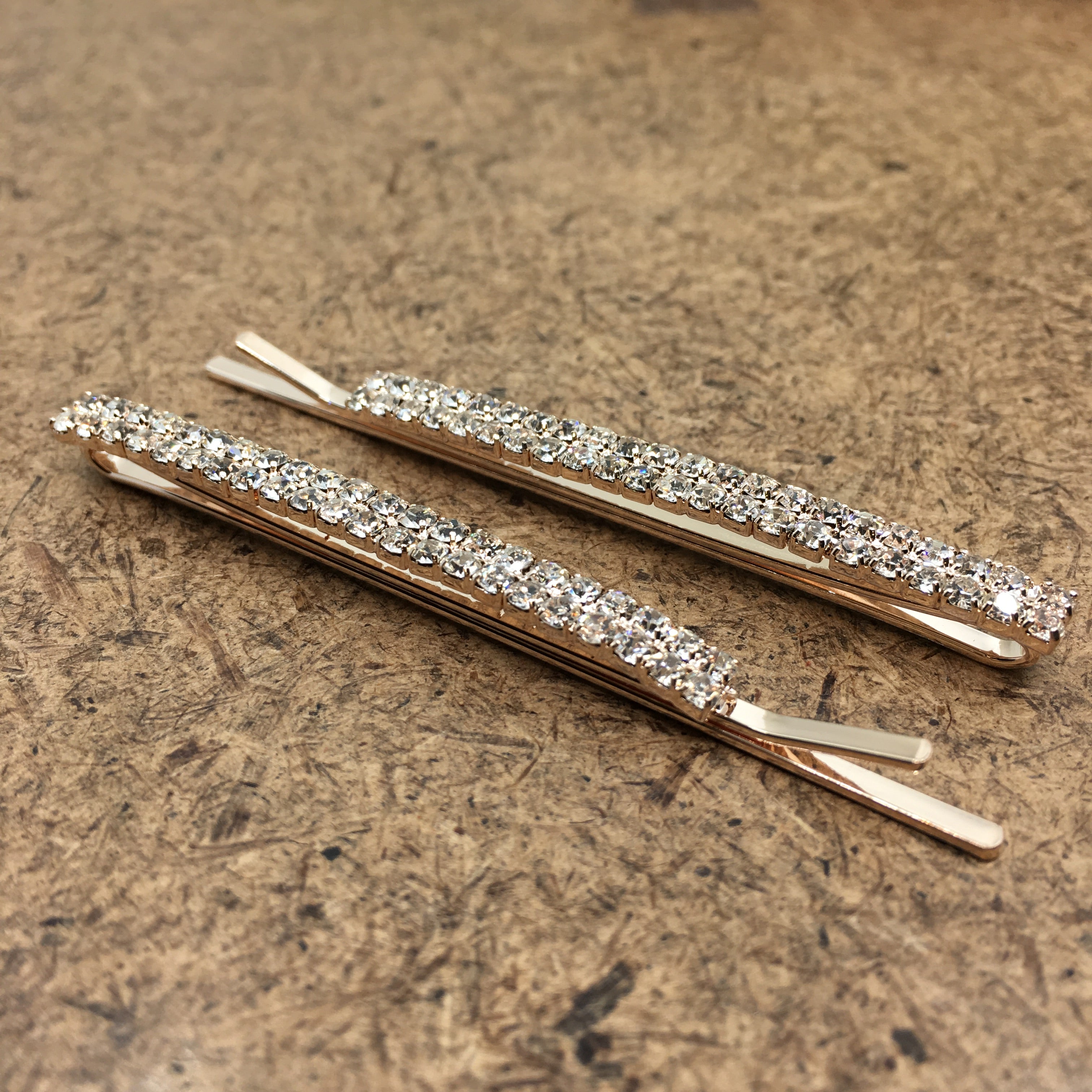 Rose Gold Crystal Rhinestone Stud Hair Clips | Bellaire Wholesale