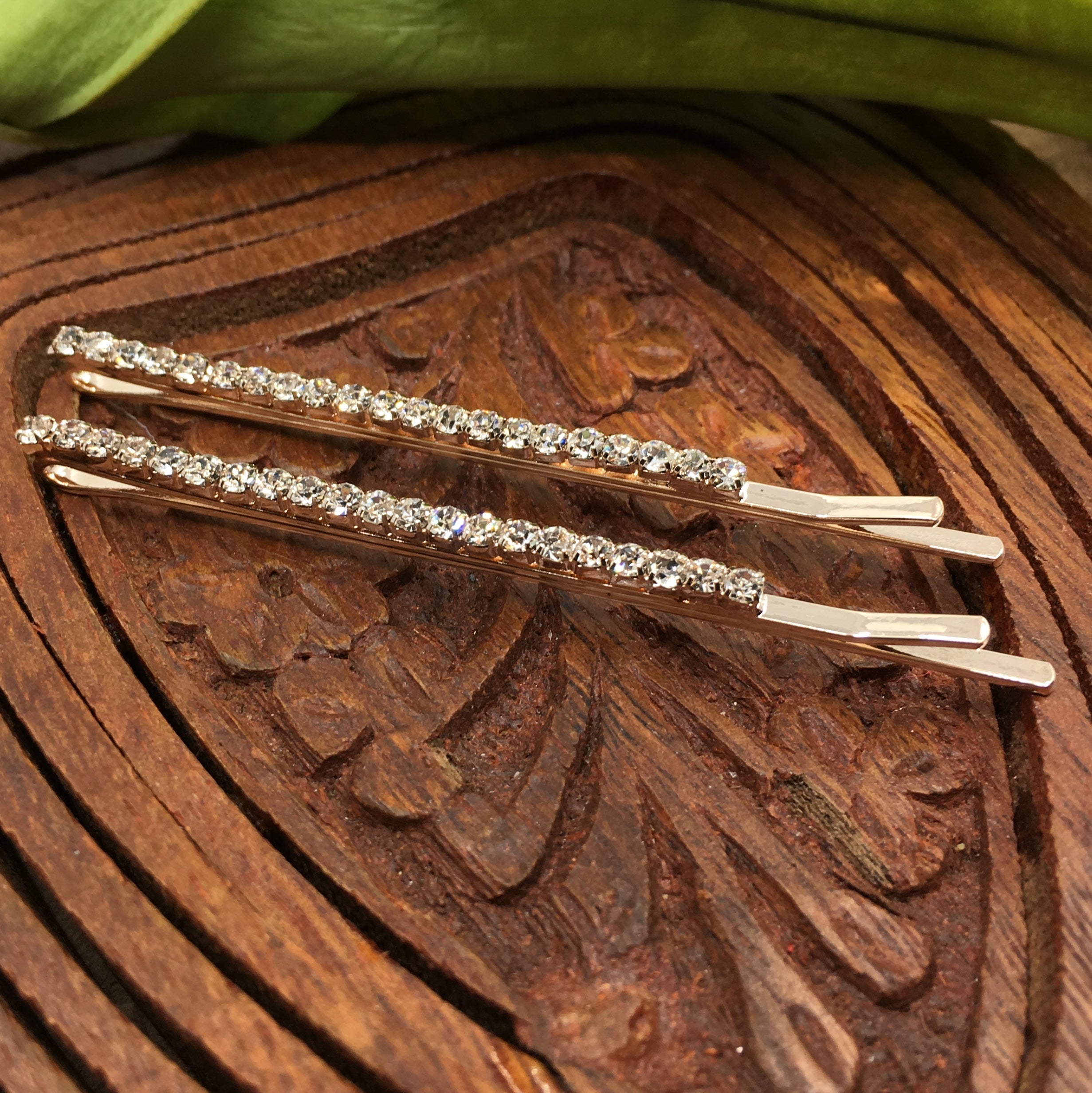 Rose Gold Crystal Rhinestone Stud Hair Clips | Bellaire Wholesale