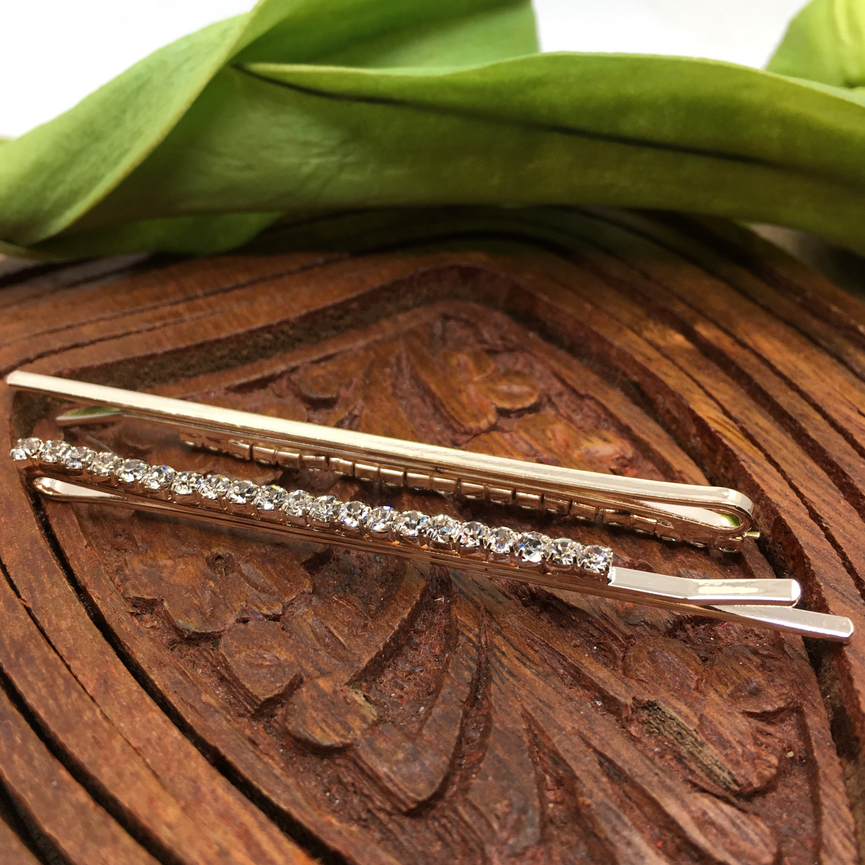 Rose Gold Crystal Rhinestone Stud Hair Clips | Bellaire Wholesale