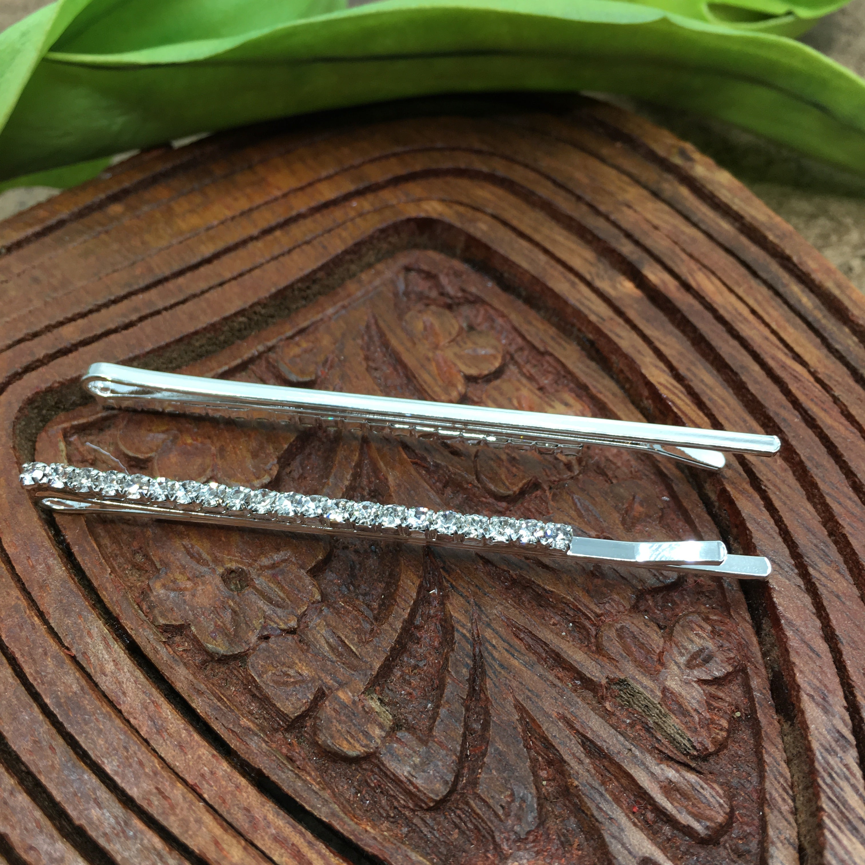 Silver Crystal Rhinestone Stud Hair Clips | Bellaire Wholesale