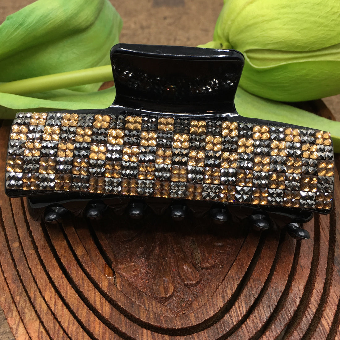 Gold & Silver Night Rhinestone Stone Hair Buckle | Bellaire Wholesale